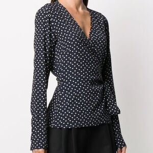 ganni heart print wrap blouse